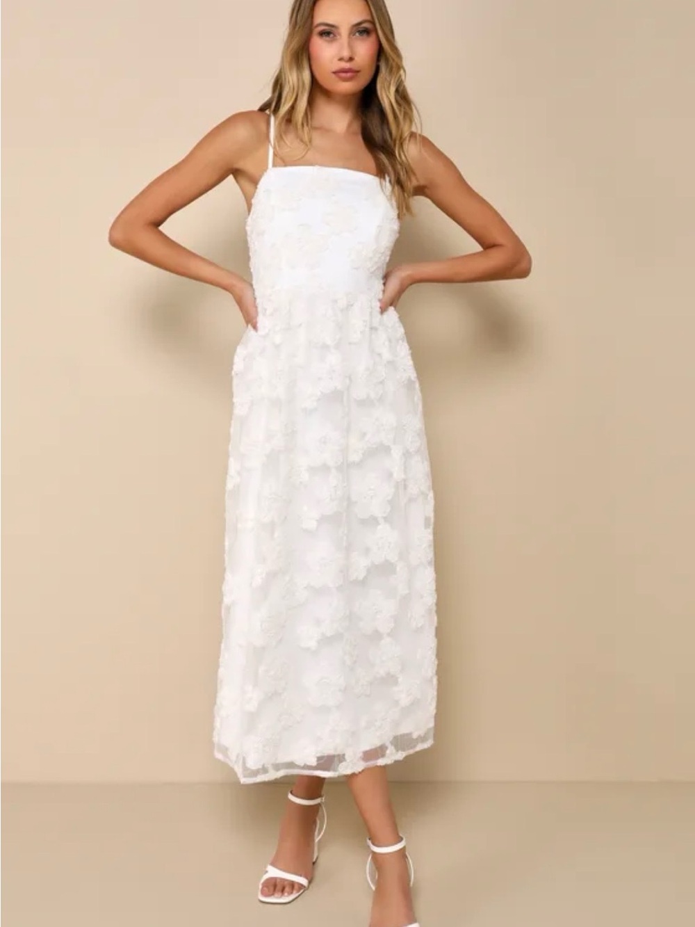 NWT Lulus Delightful Charisma White Embroidered Mesh & Sequin Midi Dress. Sz XL